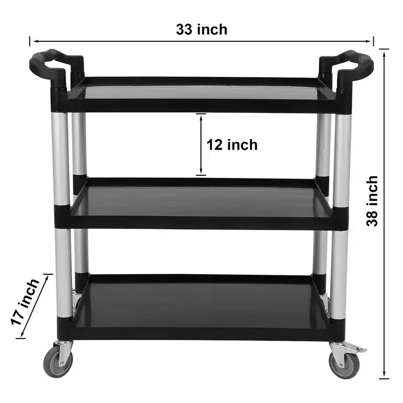 Utility Service Cart with Brake Wheel, 3 Shelf 360LBS Heavy Duty Rolling Service Cart with 360 Swivel Wheels, Restaurant Food Cart with Hammer