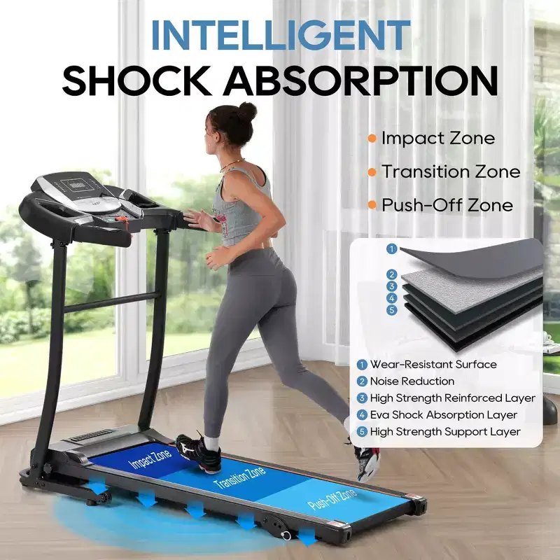 Okak Folding Treadmills with Pulse Sensor, Walking Pad Treadmill with Quiet Brushless Motor, 12 Preset Programs Treadmill with Incline, Black+Silver
