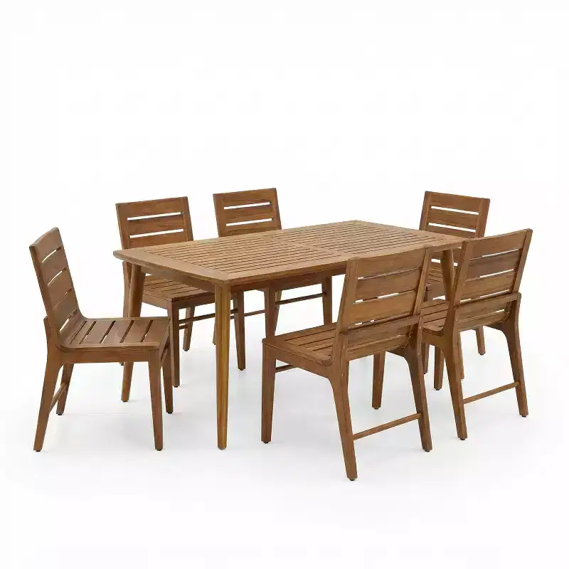 Christopher Knight Home Lorenzo Modern 7 Piece Acacia Wood Dining Table Set with Slatted Design