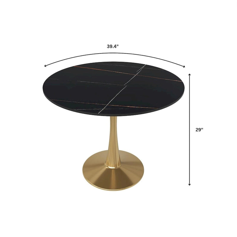 Round Dining Table 40 Sintered Stone Tabletop in Gold Steel