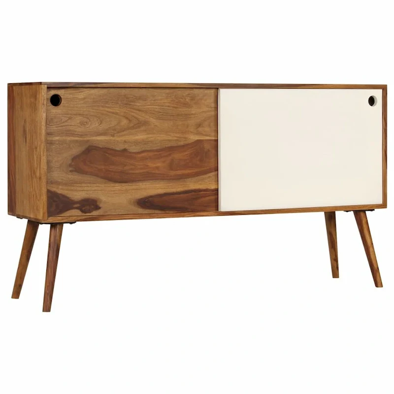 Solid Sheesham Wood Sideboard with Sliding Doors, Brown & White, 46.5x11.8x26 in