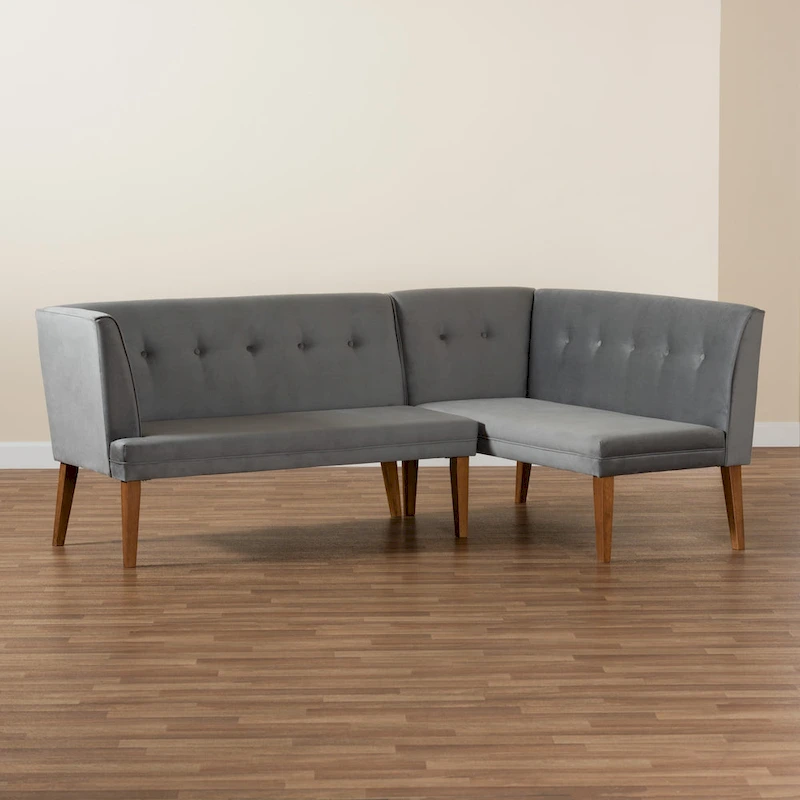 Stewart Mid-Century Velvet Dining Nook Banquette Set(2PC)-Grey