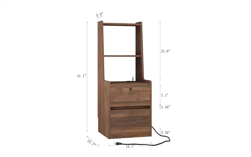 Tall Nightstand With Charging Station & Night Light, Voice Control, Wooden Large Bedside Tables With Storage Cabinet And Bookshelf For Bedroom