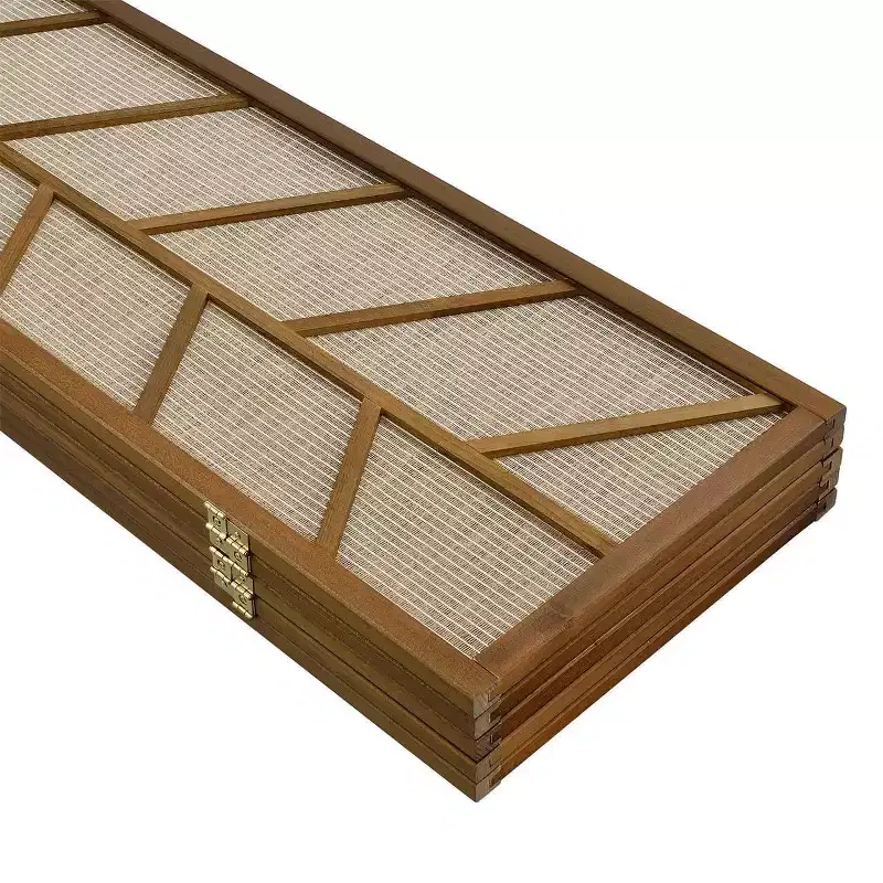 Room Divider Screen with Jute Insert Geometric Cutout Wood 71 inches High