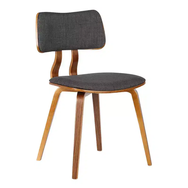 Armen Living,Jaguar Mid-Century Dining Chair in Walnut Wood and Charcoal Fabric