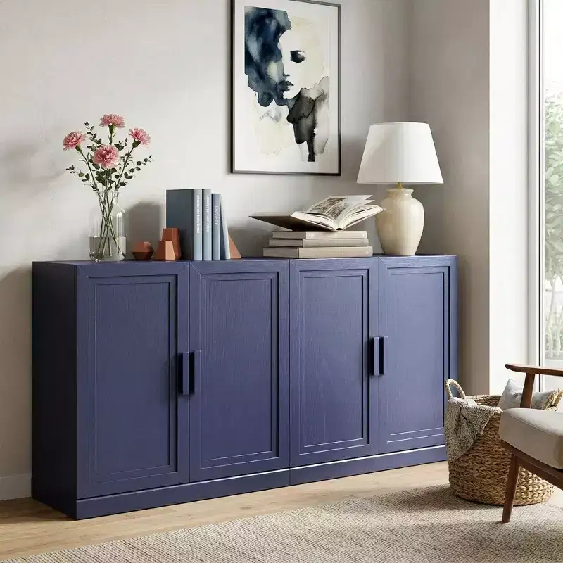 PexFix 62W Sideboard Buffet Cabinet Freestanding Kitchen Storage Cabinet with 4 Doors & Adjustable Shelves Heavy Duty Accent Console Cabinet