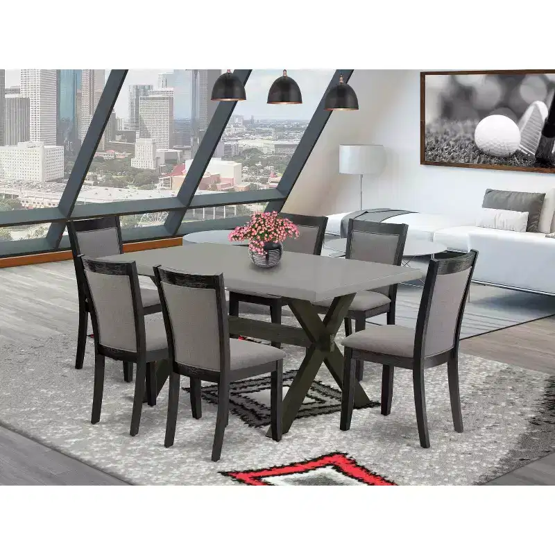 HomeStock 7-Piece Natural Oak Finish Solid Wood Top Dining Table with 6-Parson Chairs
