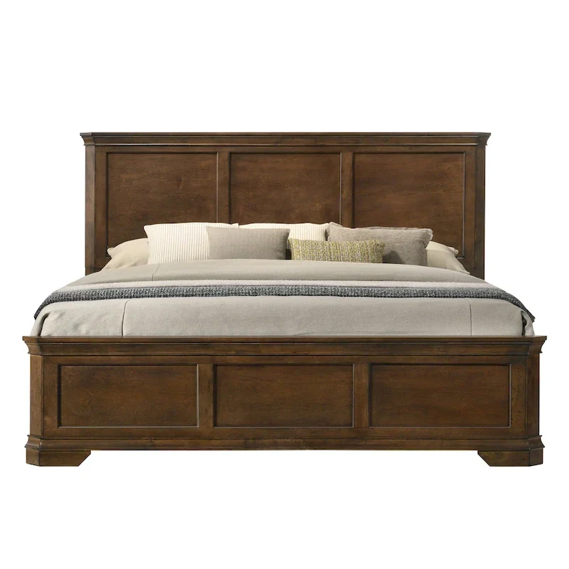 Wood Panel Bed with Antique Walnut Finish