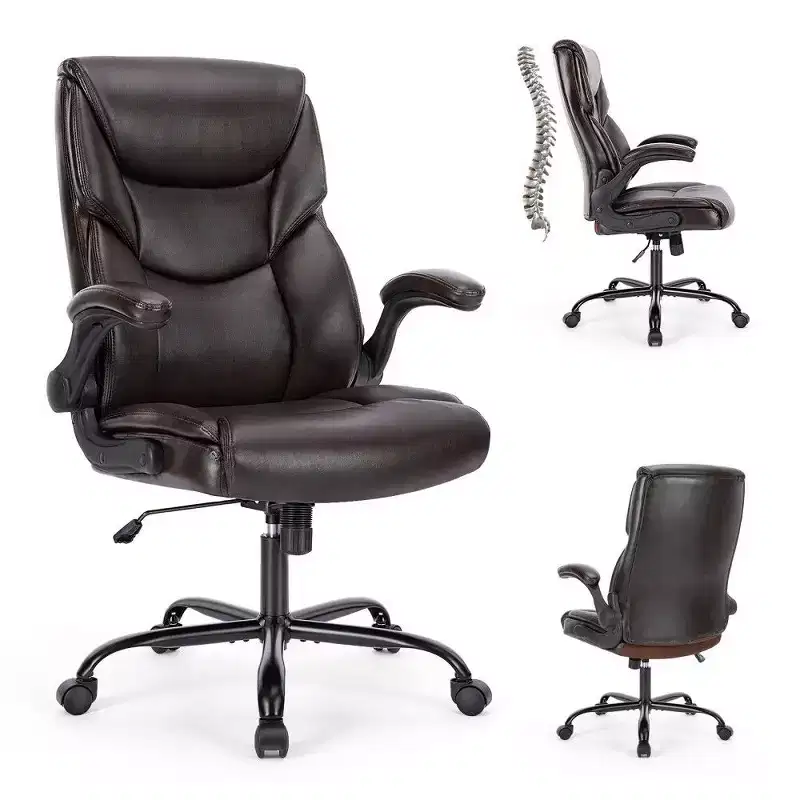 Ergonomic PU Leather Office Chair,High Back Executive Desk Chair with Flip-Up Armrests & Dynamic Lumbar Support,275LB Capacity