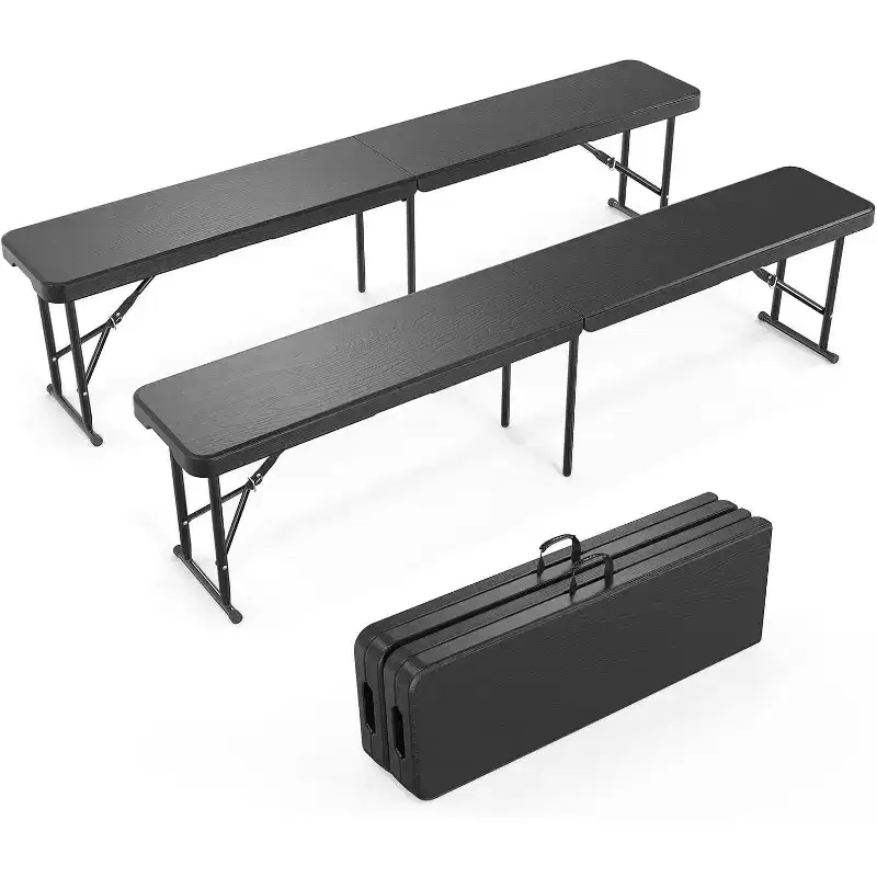 VINGLI 6 feet Plastic Folding Bench,Portable inPicnic Party Camping Dining Seat, Garden , Tree Patterned HDPE Tabletop, 2 Pack, Black