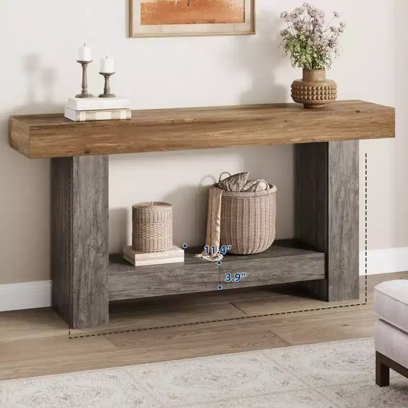 Farmhouse 2-Tier Entryway Console Table, 63