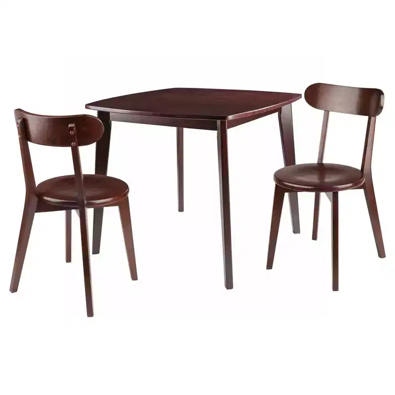 3pc Pauline Dining Sets Walnut - Winsome: Solid Wood, Square Table, 2 Chairs