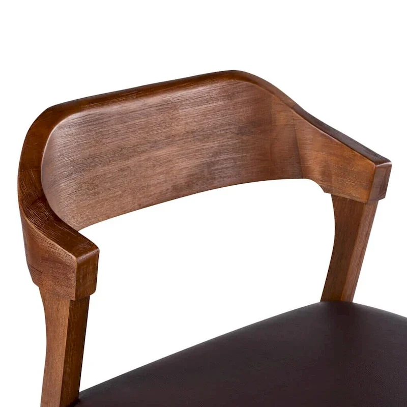 Mid-Century Dining Side Chair, Rubberwood, Faux Leather Padded Seat, Chestnut Wire-Brush Finish