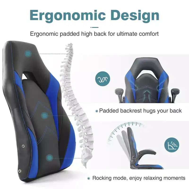 Next - Level Gaming Comfort: PU Leather Ergonomic Chair with Adjustable Flip - up Armrests