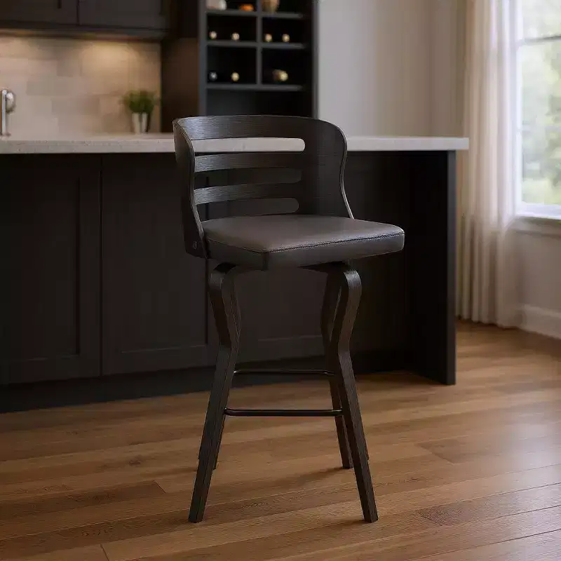 Iron & Faux Leather Swivel Bar Chair 39''H Low Back