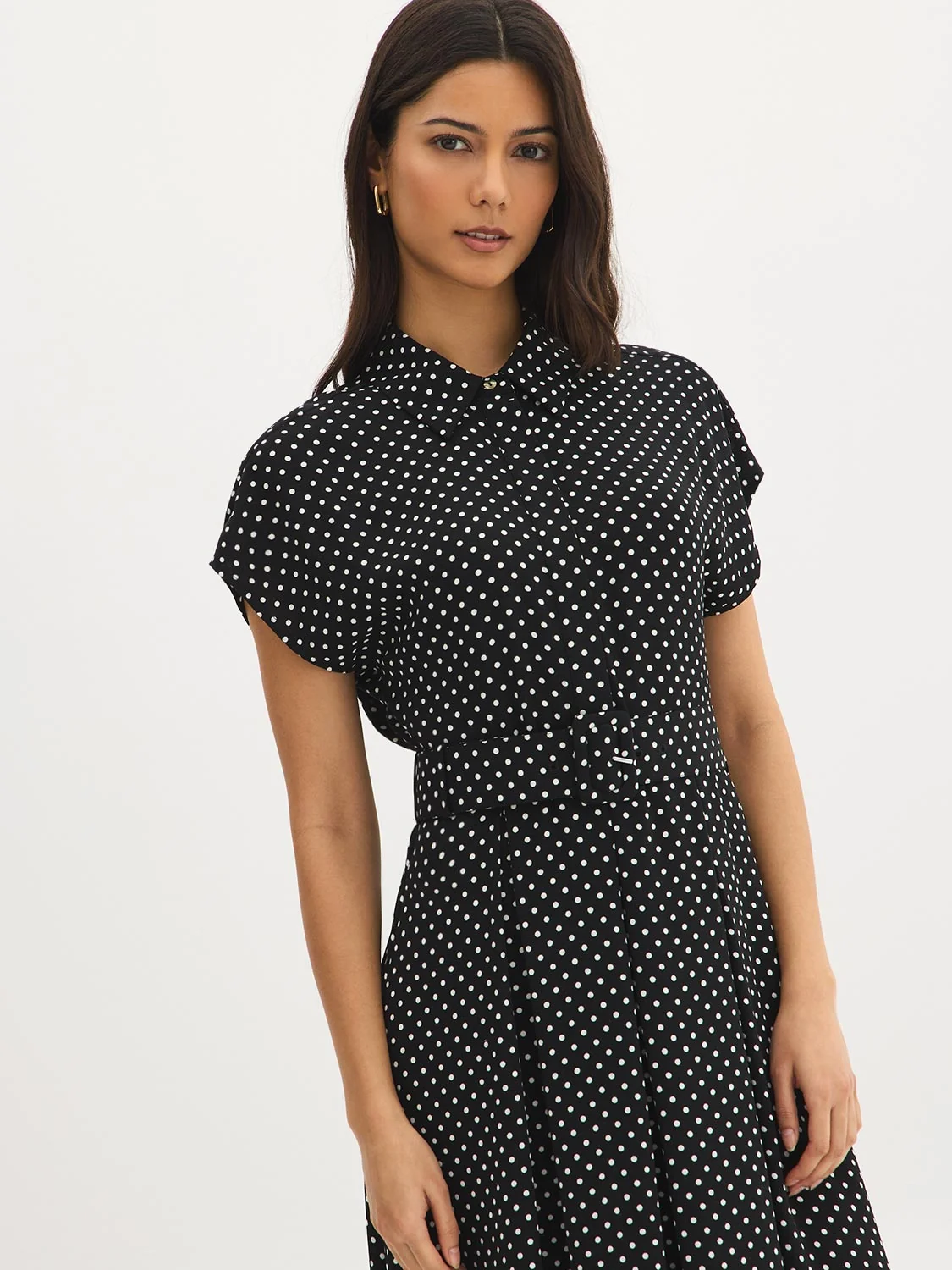 Polka Dot Midi Shirt Dress