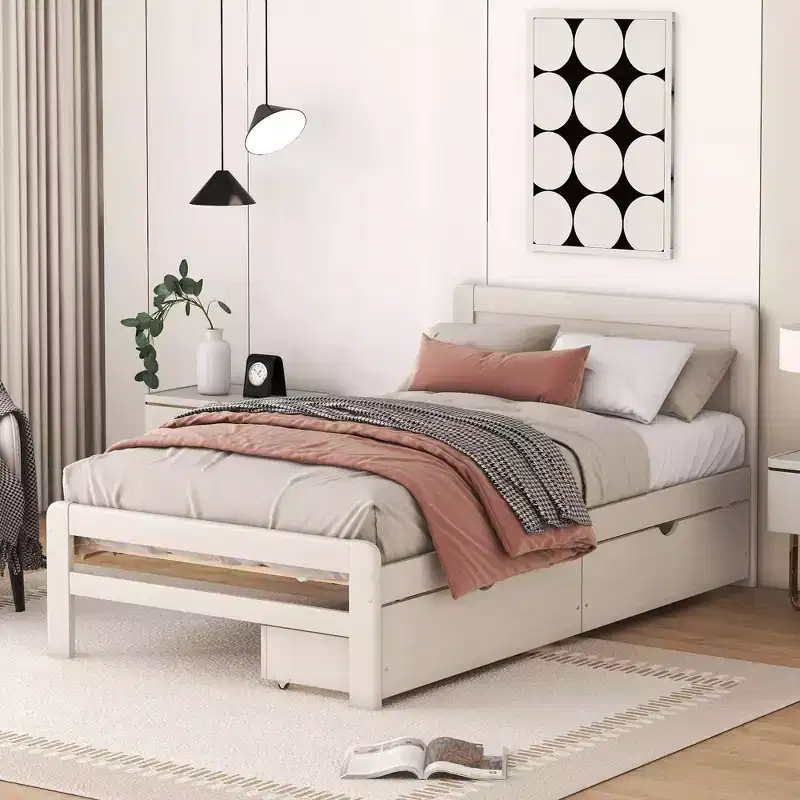 Twin Modern Platform Bed Frame with 2 Storage Drawers Sturdy Wooden Platform Bed Noiseless No Springs Required Easy to Assemble