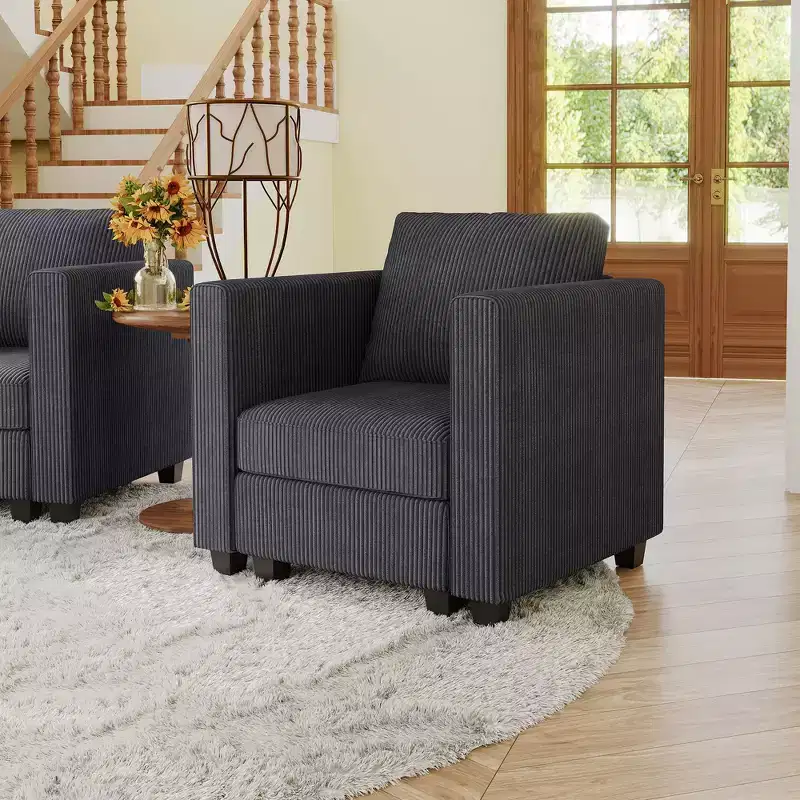 Belffin Corduroy Middle Seat Modular Sectional Couch Module Parts Convertible Modern Sectional Sofa Couch, Dark Grey