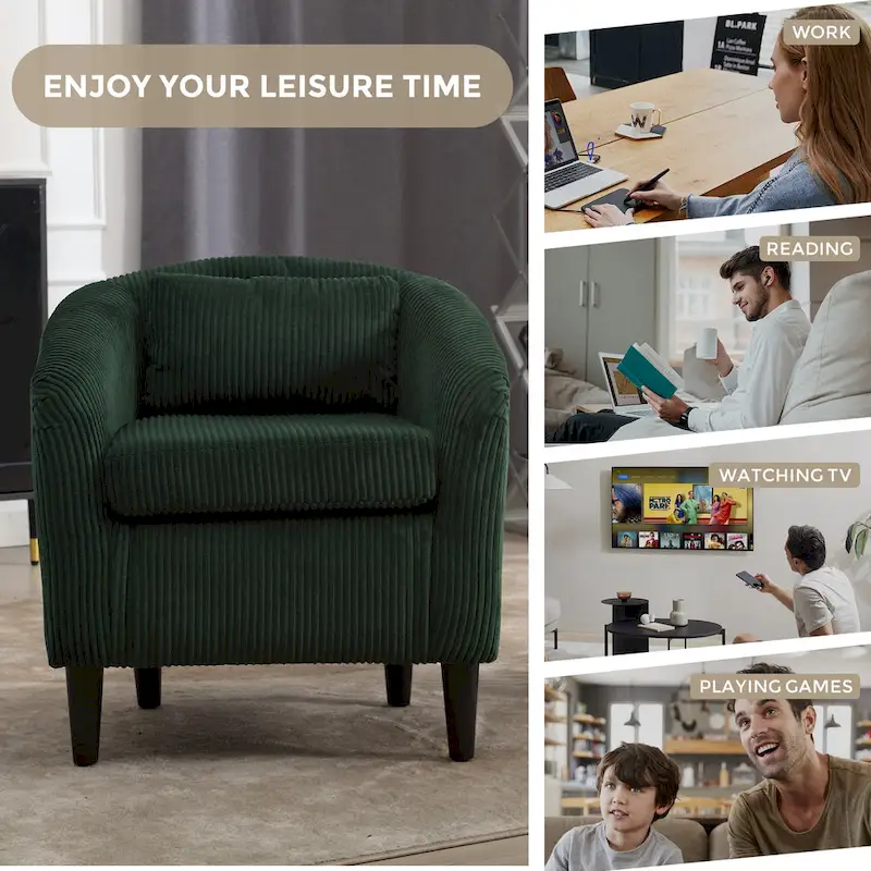 Emerald 24.8 Upholstered Barrel Chair with Wood Legs and Pillows