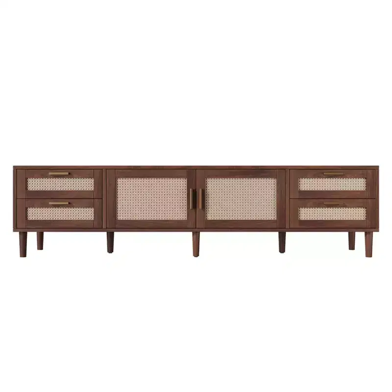 GDFStudio Asaiah Boho 78 TV Stand with Rattan Design, Media Console with 4 Drawers