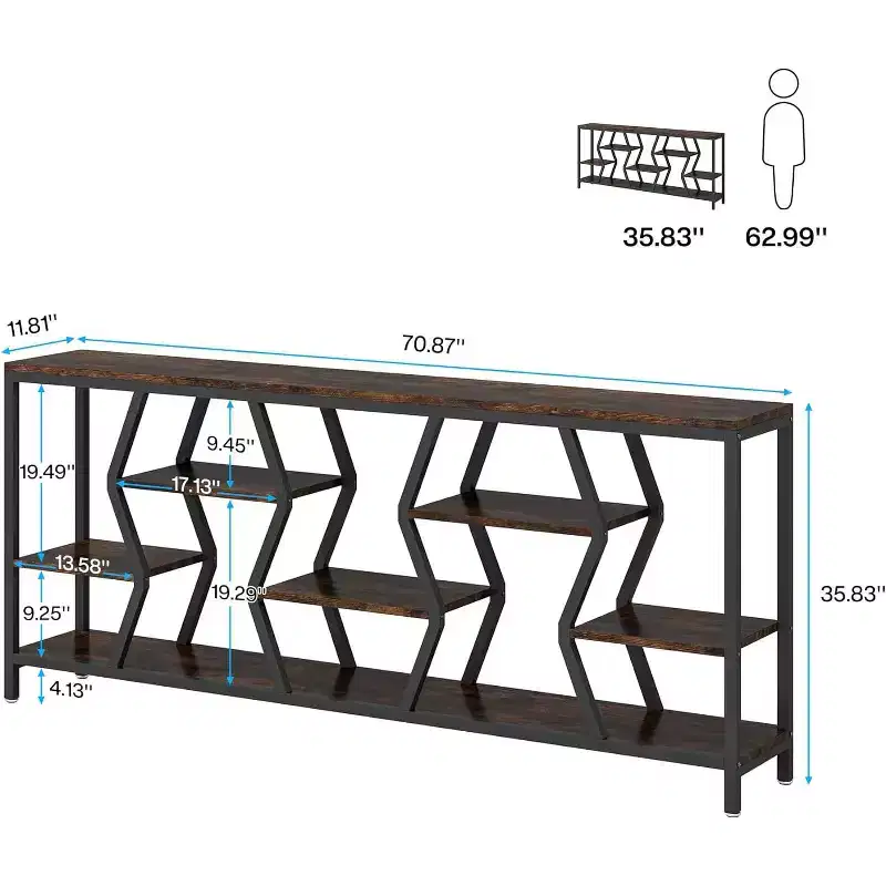 Lantine 70.9 Inches Sofa Console Table with 4 Tier Wood Storage Shelves