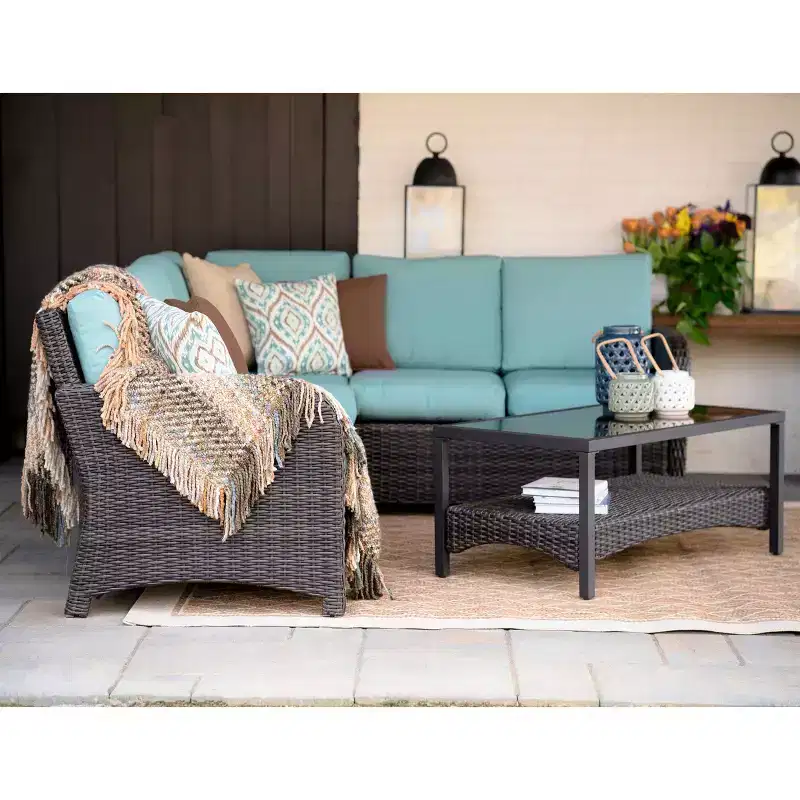 Leisure Made Jackson 5pc Wicker Sectional in Spa Blue Fabric