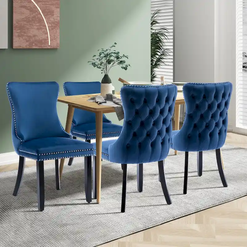 KATA Velvet Upholstered Wingback Dining Chairs Set of 4