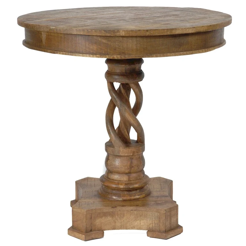 Mango Wood Round Twist Accent Table | 30