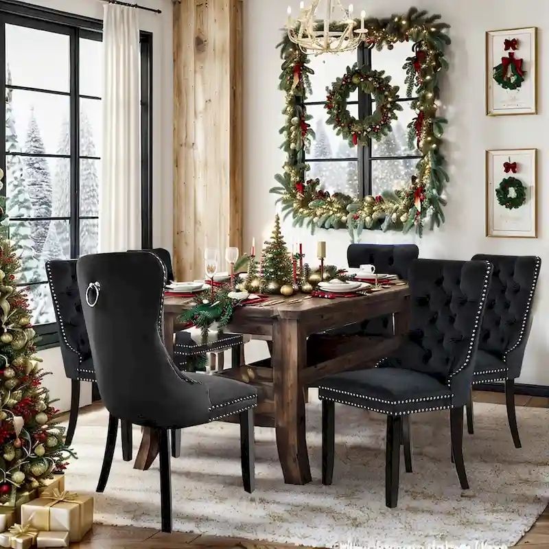 Dining Chairs Set of 6, Luxury Upholstered Velvet Kitchen Chairs Side Chair with Padded Seat Back and Solid Wood Legs - N/A