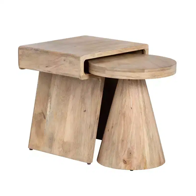 Crestview Collection 2 Piece Square Brown Solid Wood Accent_Nesting Tables Set