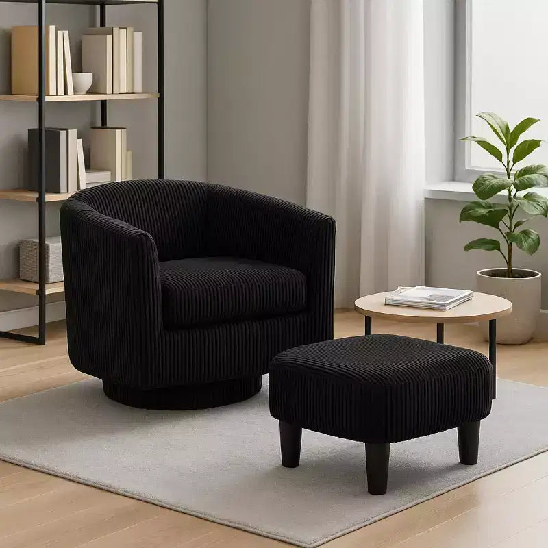 Modern Swivel Barrel Chair and Ottoman Cozy Lounge Seating