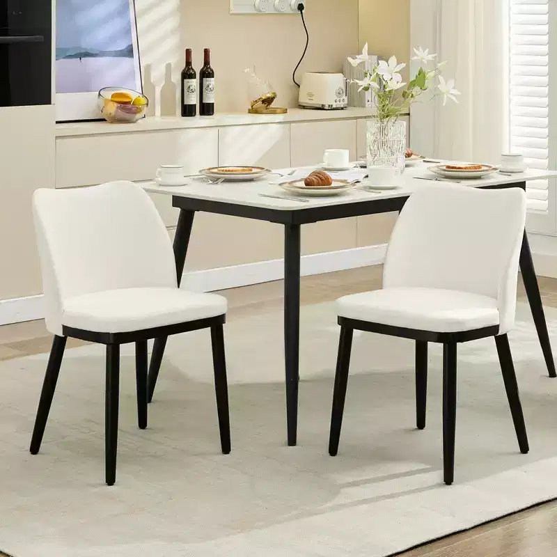 Set of 2 Modern Upholstered Fabric Dining Side Chairs, Padded Seat & Sturdy Wood Legs, Comfortable Seating for Kitchen Restaurant Living Room