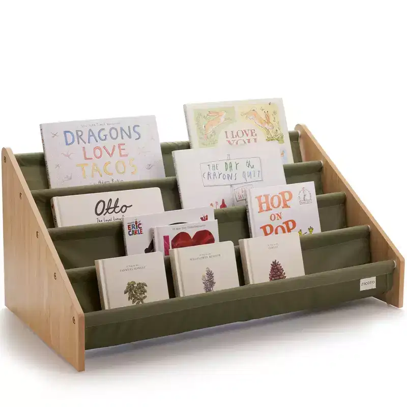 Wood and Polyester Fabric Kids Bookshelf with Drawers 28.7