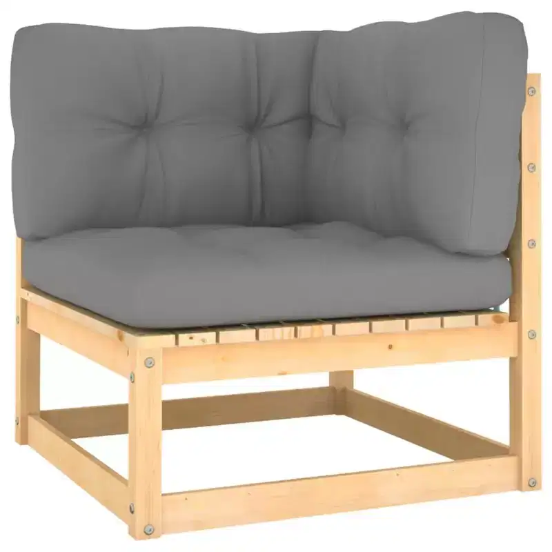 vidaXL Wooden Lounge Set Natural Pine, Grey Cushions