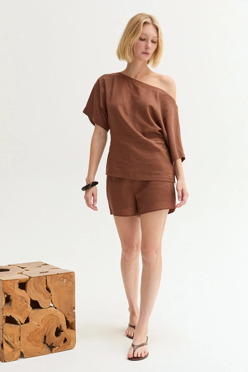 One Shoulder Linen Blend Top