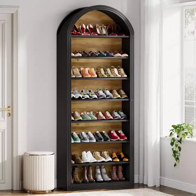 Lantine Shoe Storage Cabinet, 8-Tier Tall Black Shoe Organizer Cabinet, Large Wooden Freestanding Shoe Rack for Closet Entryway