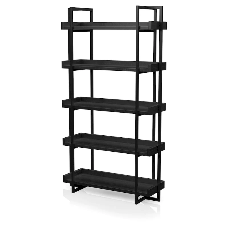 Black Metal & Wood 5-Tier Ladder Shelf