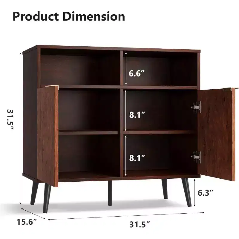 Kitchen Buffet Storage Cabinet with Barn Doors, 31.5 Farmhouse Rustic Wooden Sideboard Buffet with Storage Open Compartments for Entry, Living Room