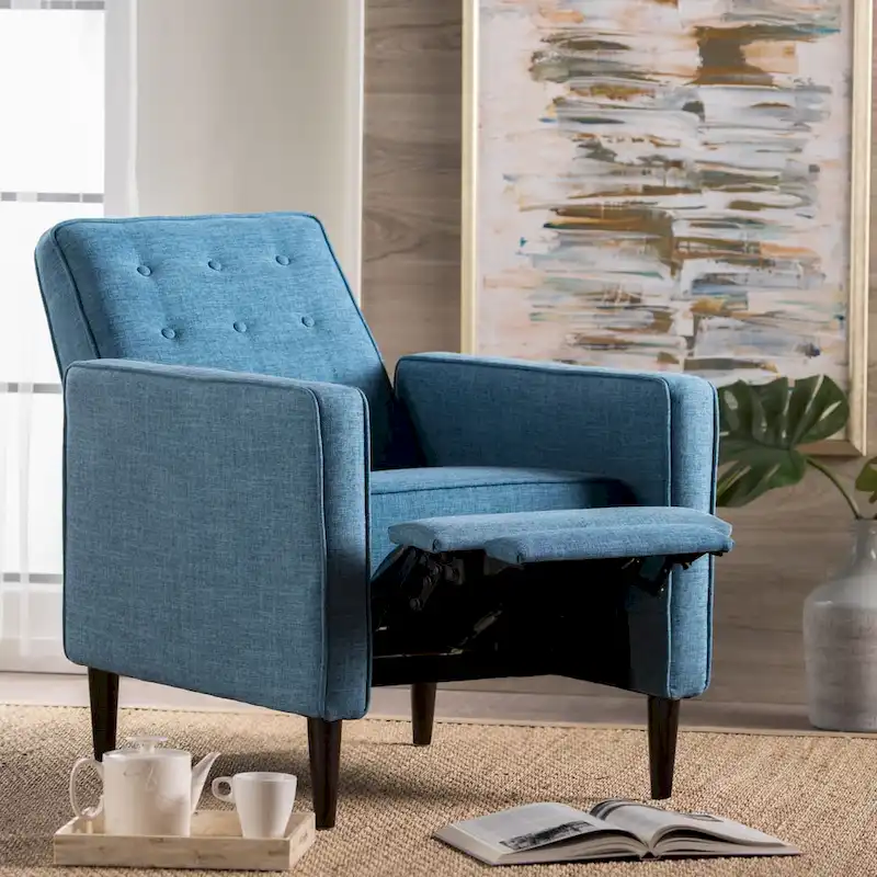 Mervynn Mid-Century Modern Button Tufted Fabric Recliner by Christopher Knight Home
