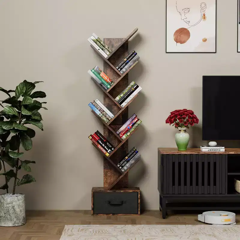 Modern Freestanding Bookshelf, 5 Shelves, Recycled Metal Frame, 55.5