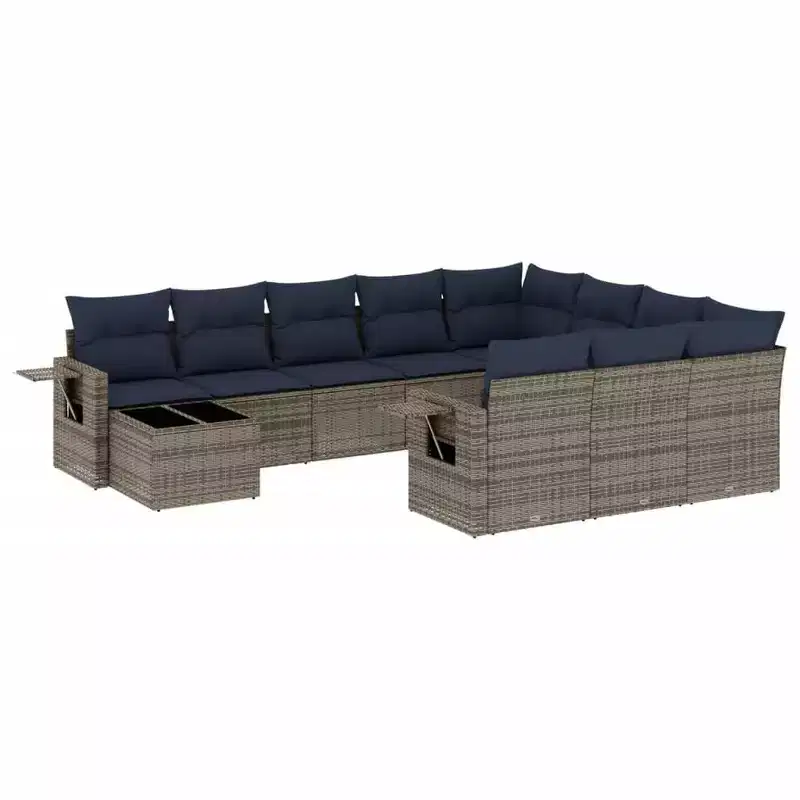 vidaXL 11 Piece Garden Sofa Set with Cushions Grey Poly Rattan
