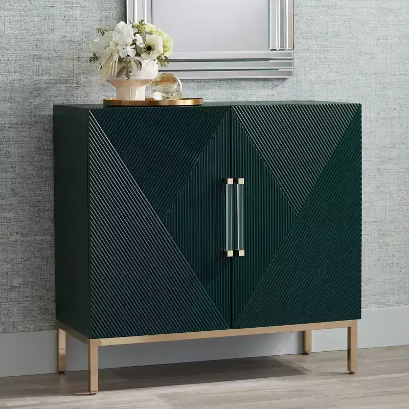 55 Downing Street Saga 36 Wide Green and Gold 2-Door Accent Chest