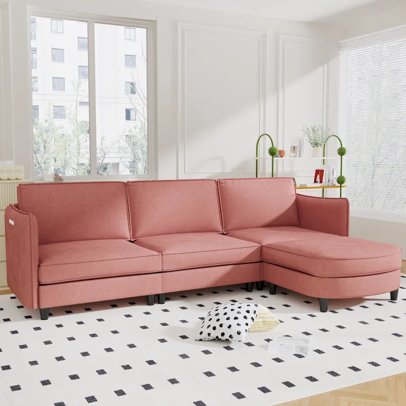 Christopher Knight Home - Benjamin Spacious 3-Seater L-Shaped Sofa with Movable Ottoman and Storage Pockets