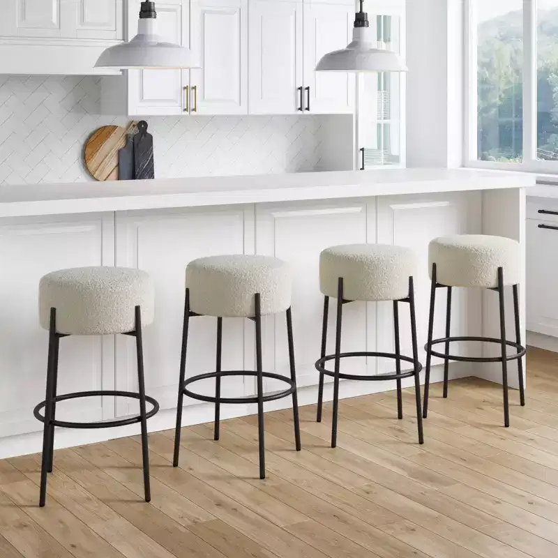 Nathan James Set of 4 Isaac Backless Counter Height Barstools White Boucle