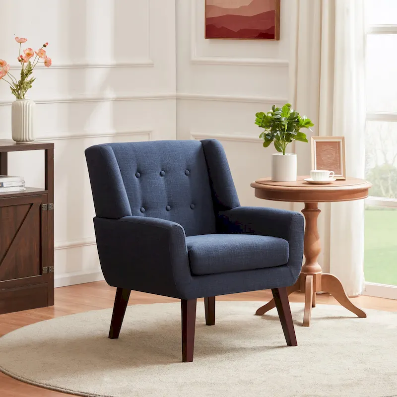 HUIMO Modern Linen Upholstered Armchair Tufted Accent Chair