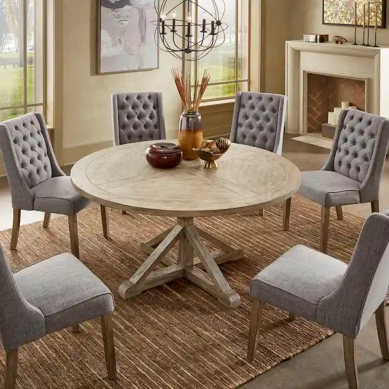 Benchwright Round Antique Grey Oak Dining Table by iNSPIRE Q Artisan