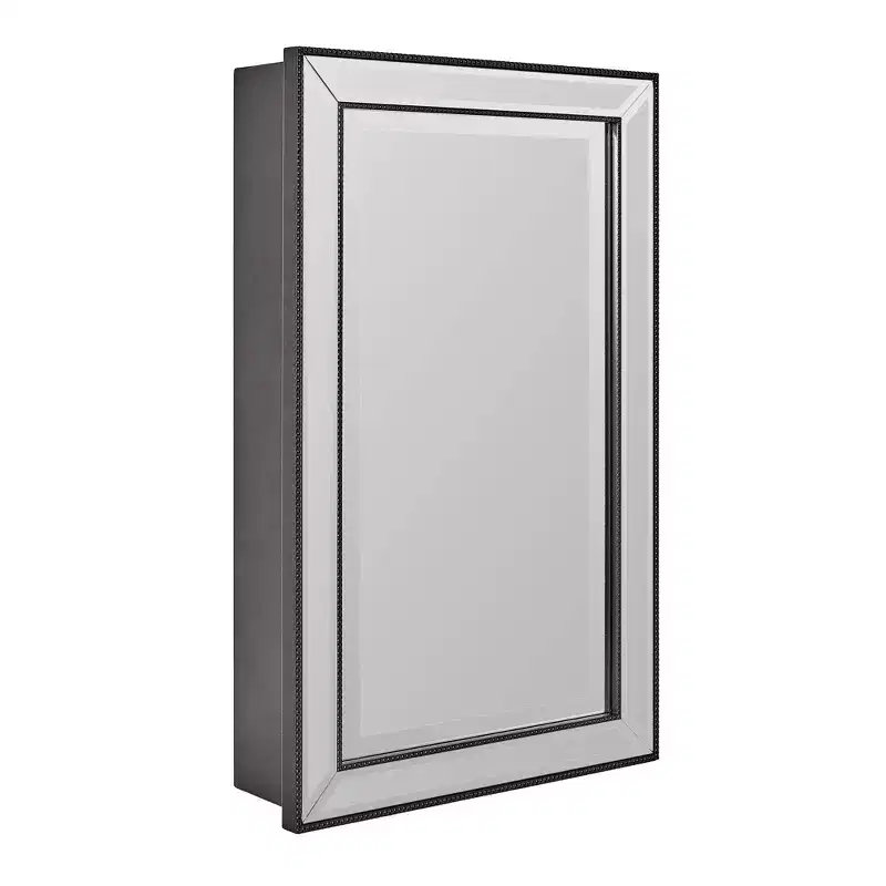 Head West 16"x26" Stylish Brushed Black Sleek Metro Beaded Medicine Cabinet with Mirror