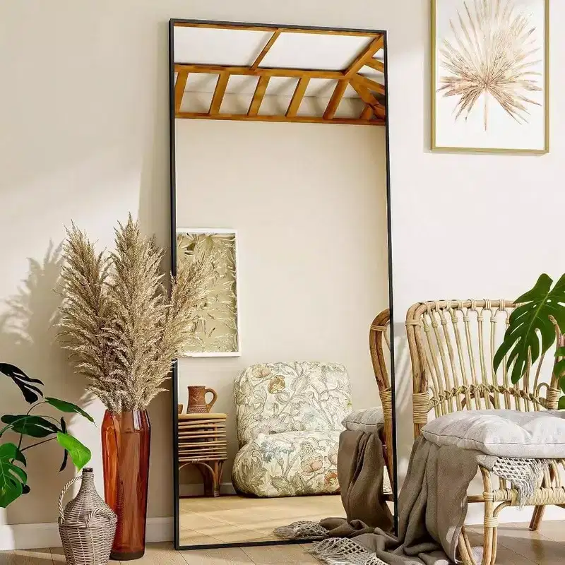 Mirror Full Length 21 inchx 57 inch Floor Mirror with Stand Aluminum Alloy Frame Black Standing Hanging or Leaning Against Wall