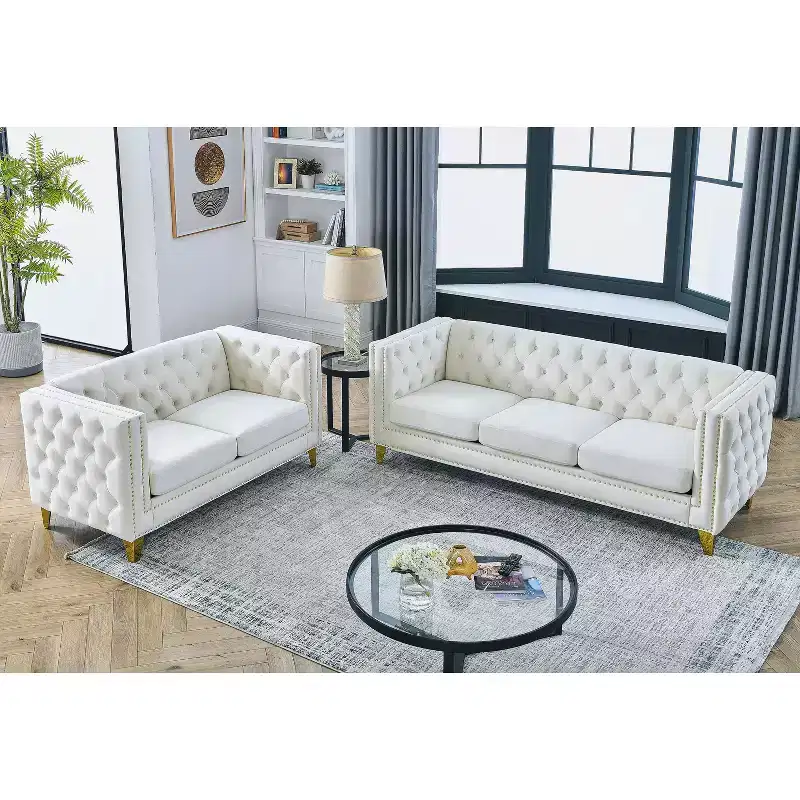 Velvet Upholstered 3-Seater Plus 2-Seater Sofa Set Combination for Elegant Living Spaces