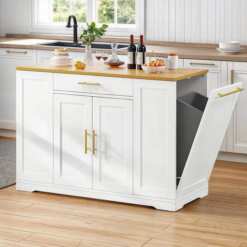 53-inch Rolling Kitchen Island Storage Cabinet Portable Mobile Kitchen Cart